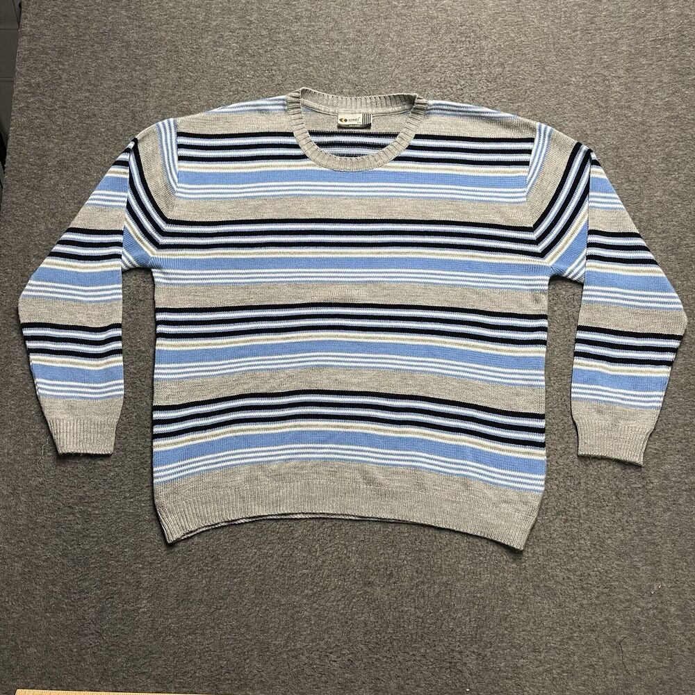 Kamro USA Knit Sweater Men's 2XL XXL Gray Blue Stripes